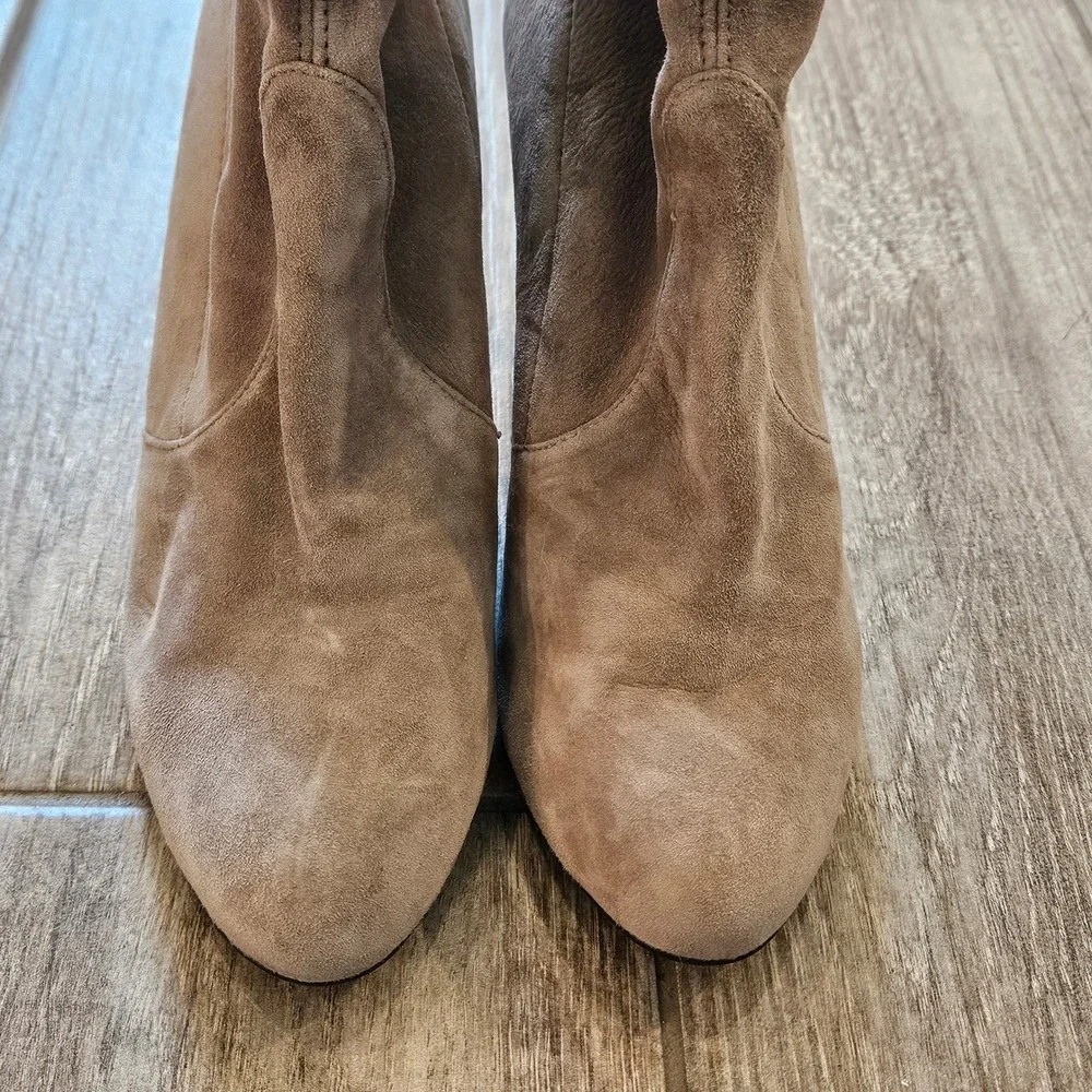 Stuart Weitzman Over The Knee Boots Size 7 Taupe Suede Block Heel Tie Back Chic